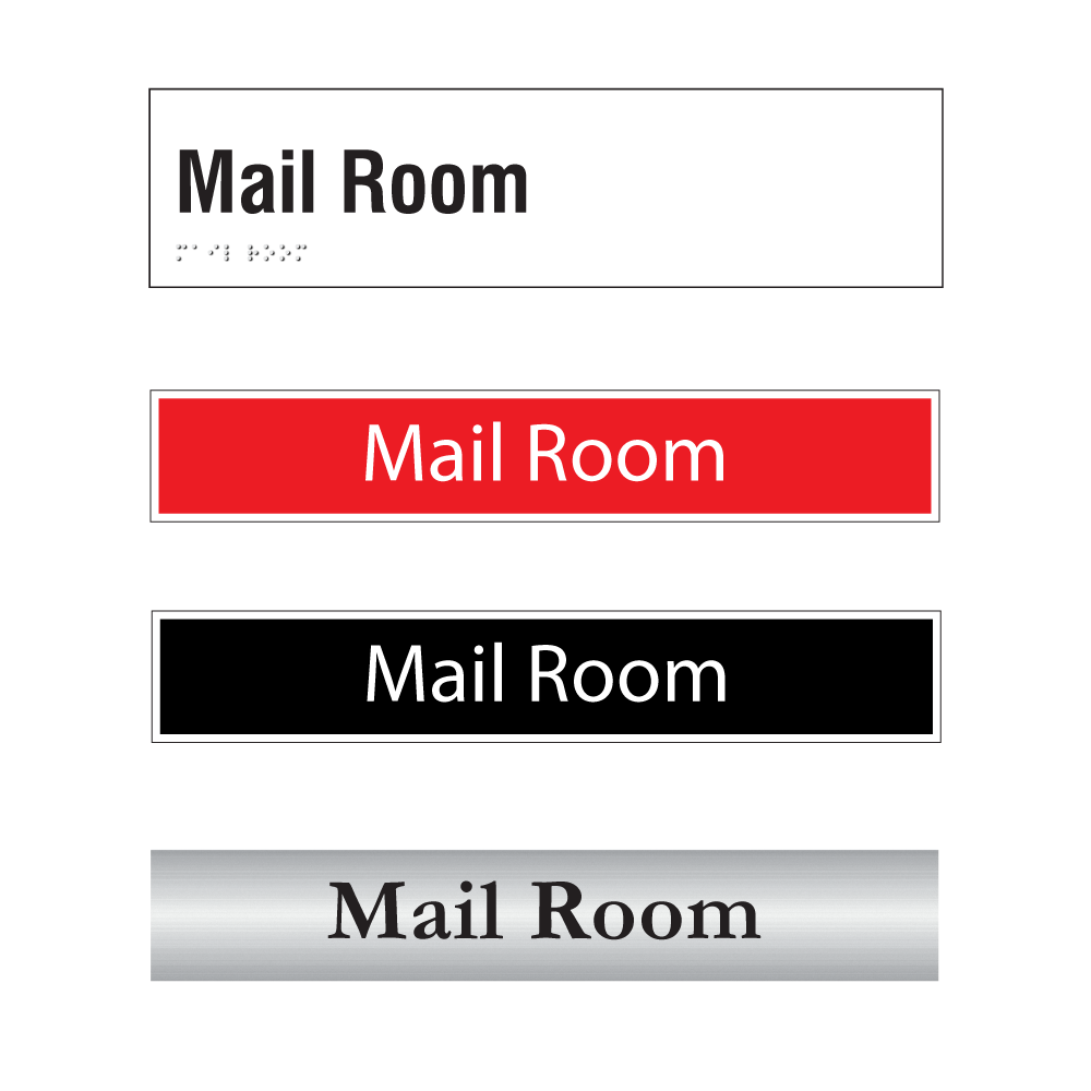 Mail Room door sign options in silver