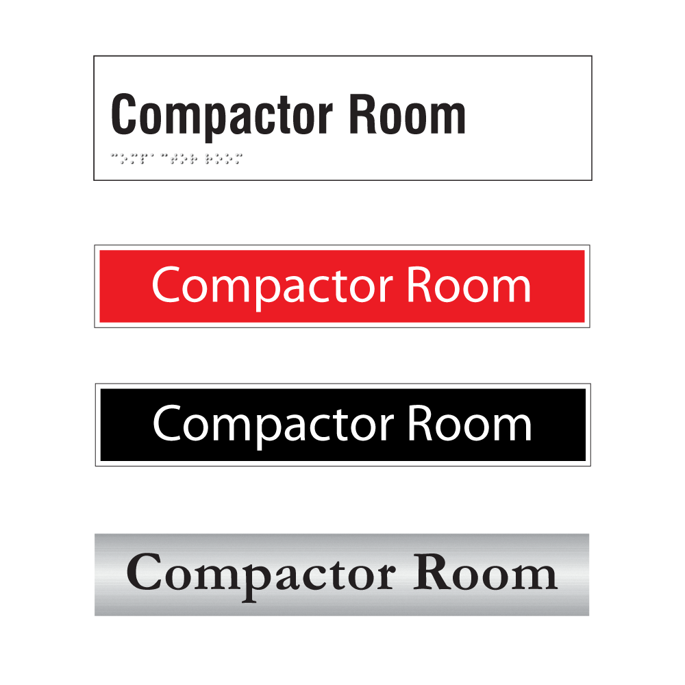 Compactor Room door sign options in silver
