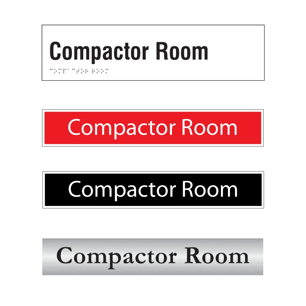 Compactor Room door sign options in silver