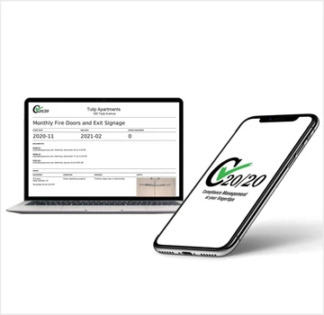 C20/20 compliance software on a laptop and a phone