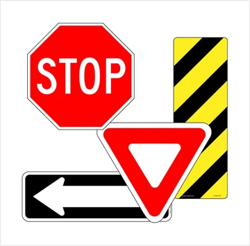 Stop, yield, arrow and hazard marker traffic signs