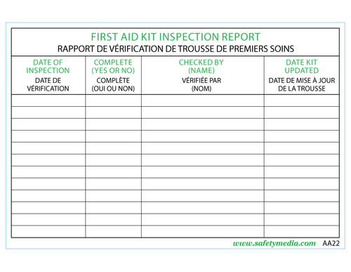 First Aid Inspection Report Bilingual Sticker