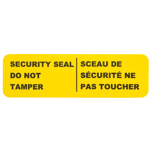 Bright yellow Tamper-Proof Security Seal adhesive labels with 'SECURITY SEAL - DO NOT TAMPER' message for first aid kits and safety containers.