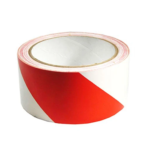2" x 108' Red and White Striped Vinyl Adhesive Tape Roll for safety marking