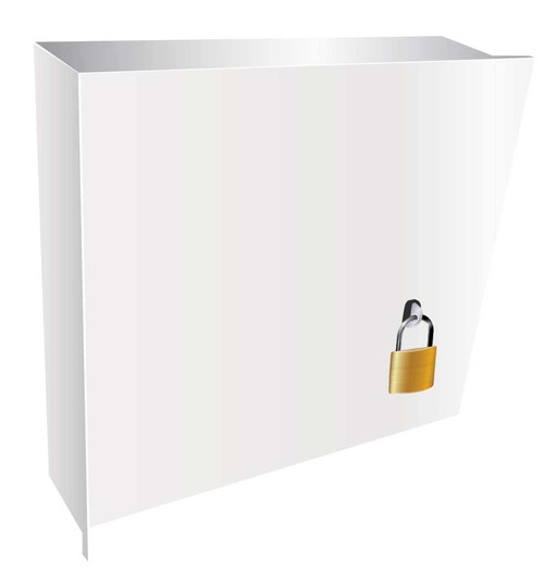 Large sized white metal box with 2 padlocks, 17"W x 17"H x 8"D