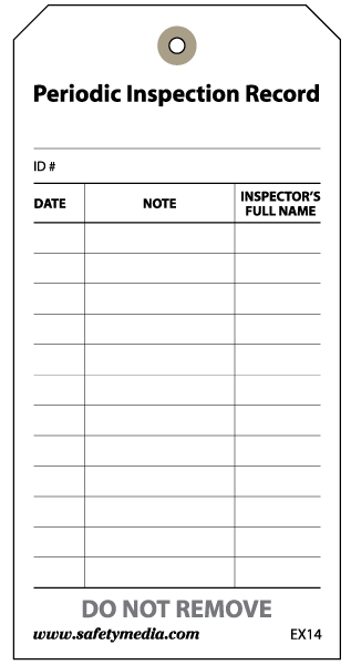 1-Year Periodic Inspection Record Tag, 25/Pkg