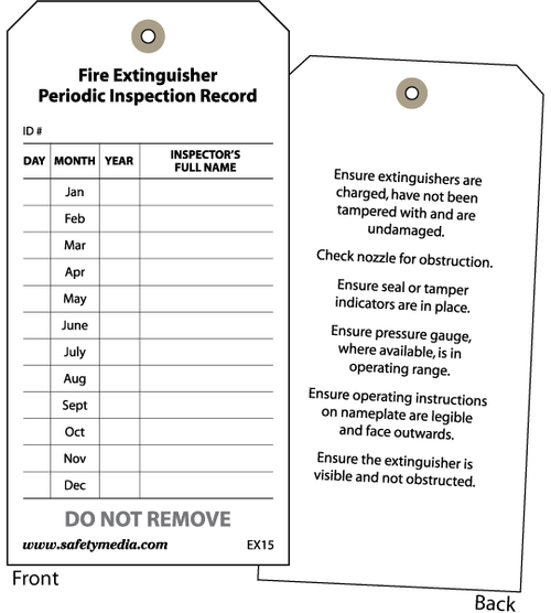 1-Year Paper Extinguisher Inspection Tags, 25/Pkg