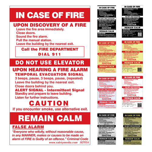 In Case of Fire Temporal 2-Stage Elevator false Alarm Signs