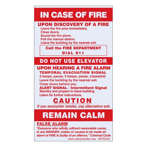 In Case Of Fire Sign Temporal 2 Stage Elevator false Alarm Acrylic