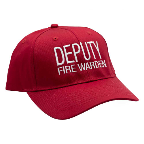 Red Deputy Fire Warden Hat with white letters for emergency visibility