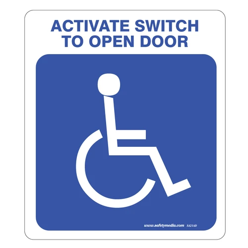 1-Sided Activate Switch To Open Door Vinyl Sticker & Accessible Symbol