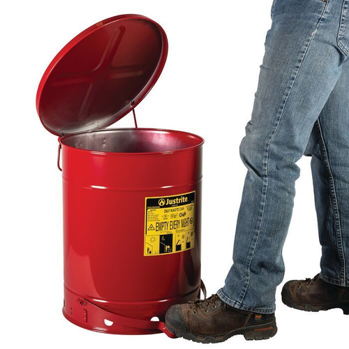 14 Gallon Oily Waste Can, Hands-Free, Self-Closing Cover