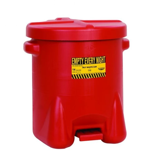 14 Gallon Oily Waste Safety Can in red with self-closing lid and durable polyethylene construction