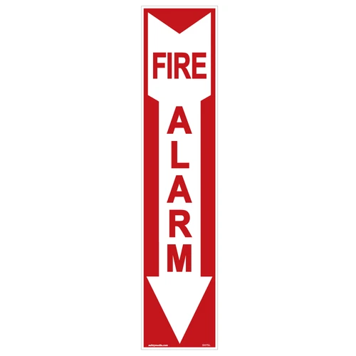 Fire Alarm Arrow Sticker – red safety direction label