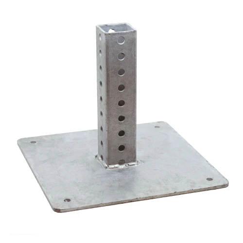 Metal sign post base for secure mounting on solid surfaces