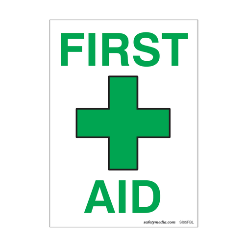 First Aid Vinyl Sticker with universal first aid symbol for marking medical stations