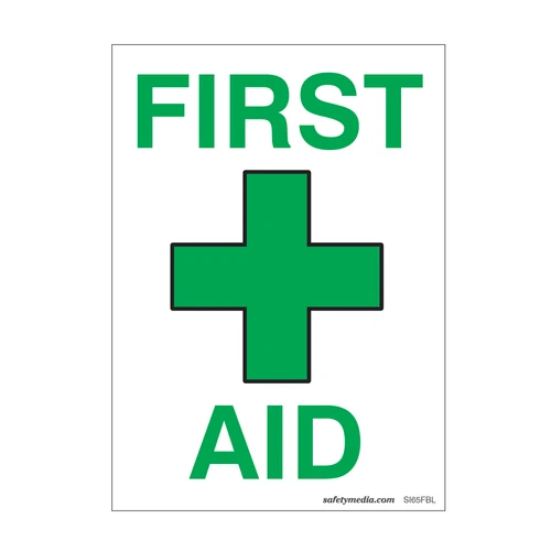 First Aid Vinyl Sticker with universal first aid symbol for marking medical stations