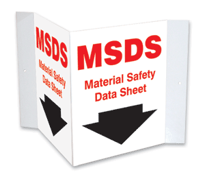 3D SDS Plastic Sign with V-shaped flush side panels for clear visibility of Safety Data Sheet (SDS) storage locations from multiple directions.