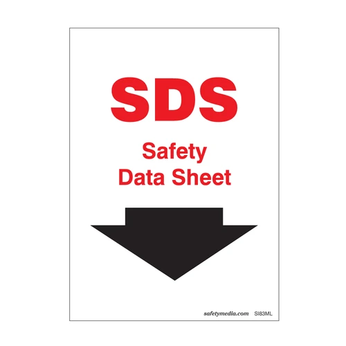 Safety Data Sheet Sticker with Arrow in durable self-adhesive vinyl for easy identification