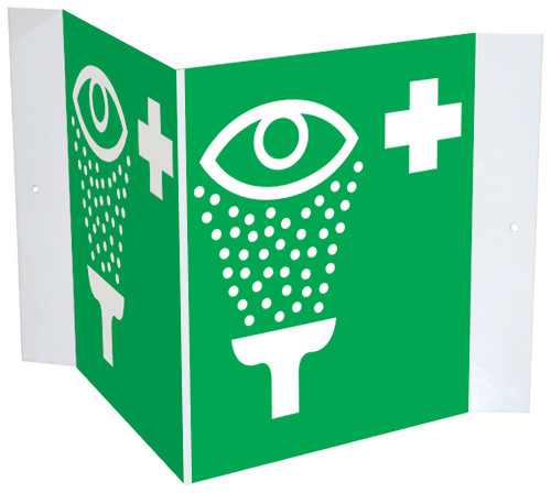 3D Eye Wash Station Plastic Sign with flush side panels for clear visibility of eyewash stations from multiple directions.