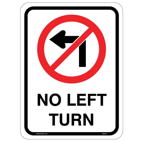 Bright red and white No Left Turn Sign with a clear prohibition symbol