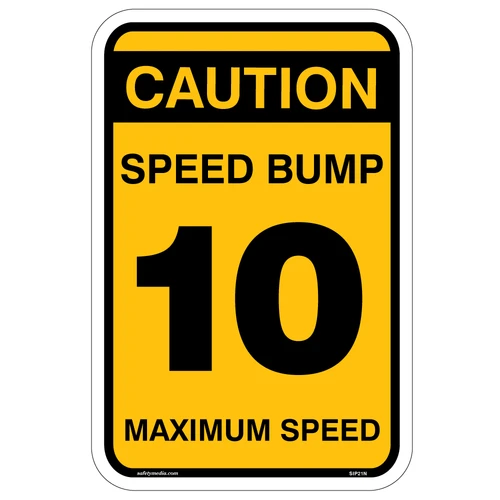 Clear and informative Speed Bump 10 Max Speed Sign in a residential area