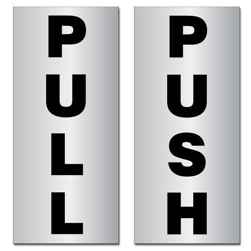Push Pull Door Silver Plastic Signs