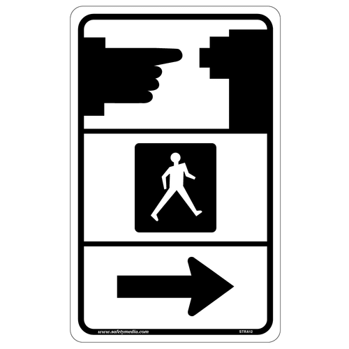 Pedestrian Push Button with Arrow Sign (RA-12) indicates push-button controls for pedestrian signals at intersections.