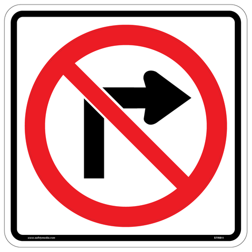 Regulatory No Right Turn Sign RB-11 prohibits drivers from making right turns
