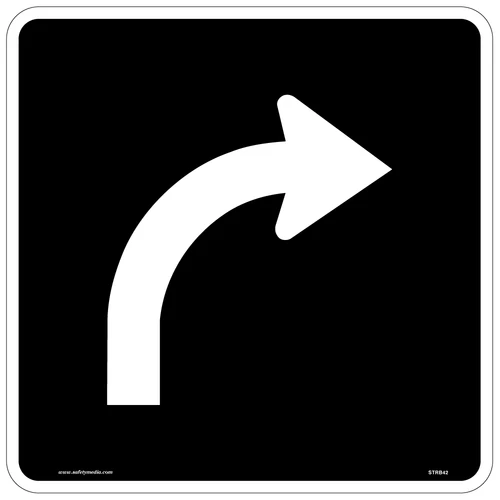 Regulatory Right Turn Only RB-42 designates a lane specifically for right-turn movements.