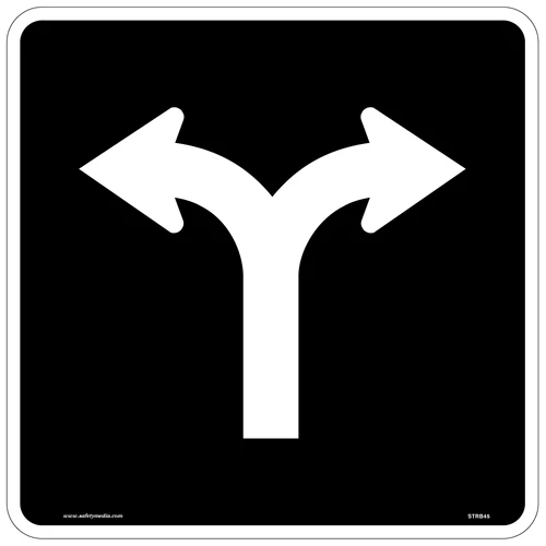 Regulatory Left or Right Turn Only Sign RB-45 designates a lane for both left and right-turn movements.