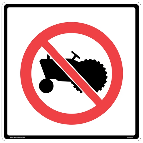 Regulatory No Tractors Sign RB-60 prohibits tractors and farm vehicles from certain roads