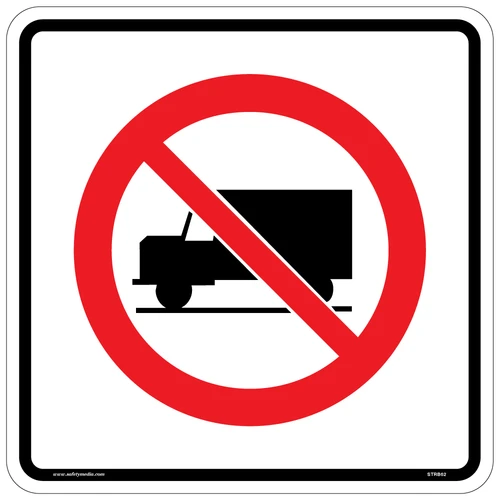 Regulatory No Heavy Trucks Sign RB-62 indicates roads where heavy trucks are not permitted.