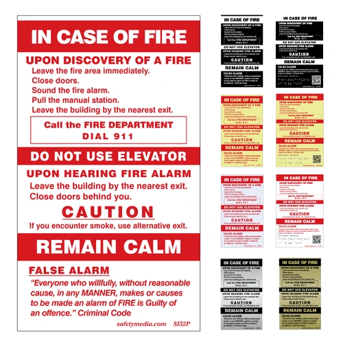 In Case of Fire Single Stage Elevator false Alarm Sign
