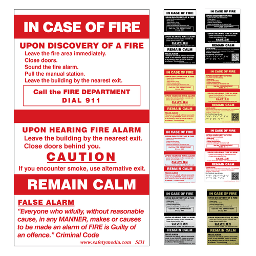 In Case of Fire Single Stage No Elevator false Alarm Signs