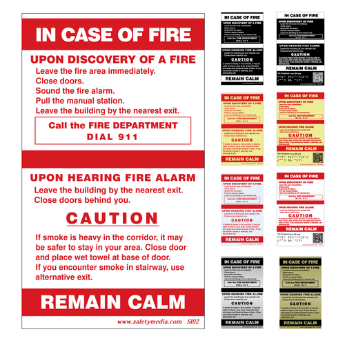 In Case of Fire Single Stage No Elevator Extended Caution Signs