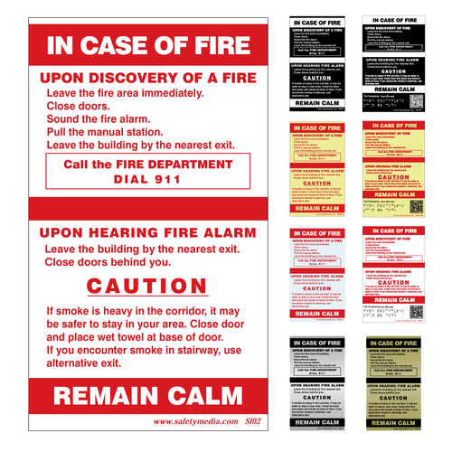 In Case of Fire Single Stage No Elevator Extended Caution Signs
