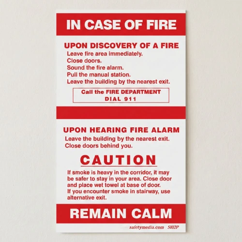 In Case of Fire Single Stage No Elevator Extended Caution Signs