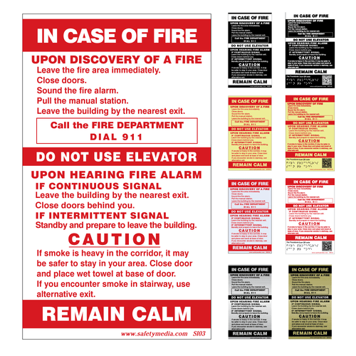 In Case of Fire Two Stage Elevator Extended Caution Signs