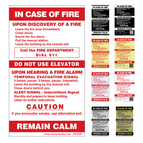In Case of Fire Temporal 2-Stage Elevator Alternative Exit Signs