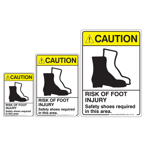 Risk of Foot Injury, Safety Shoes Required Caution Signs
