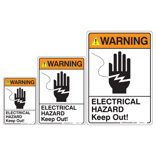 Electrical Hazard Warning Sign With Stop Hand