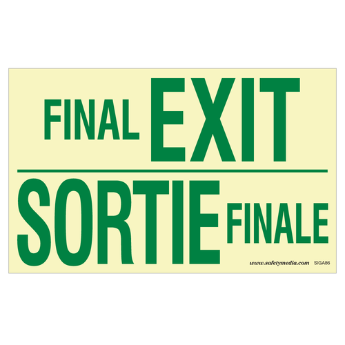 Photoluminescent ISO Final Exit/Sortie Finale Sign, 16 x 10"