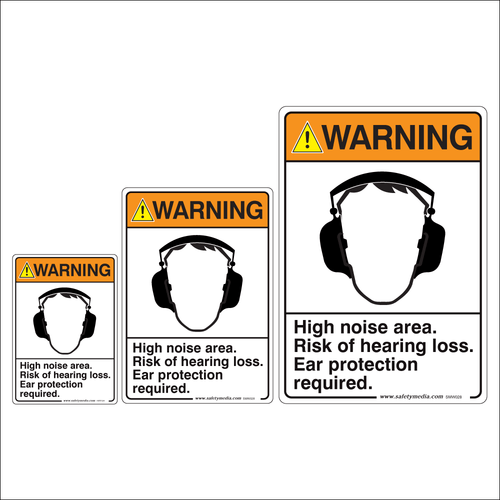 High Noise Area, Hearing Protection Required Warning Signs