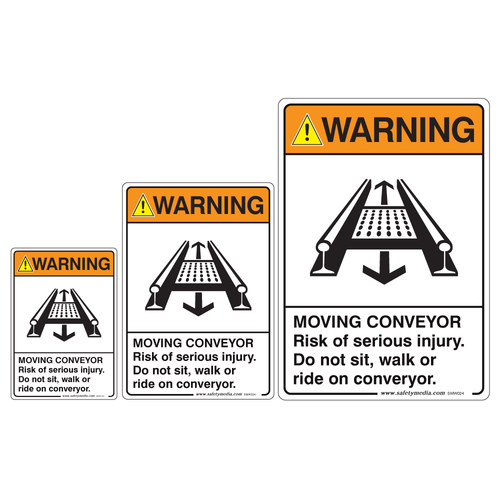 Moving Conveyor Risk of Injury Warning Signs