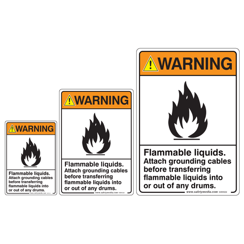 Flammable Liquids Attach Grounding Cables Warning Signs