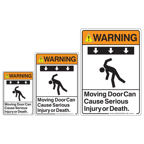 Moving Door May Cause Injury or Death Warning Signs