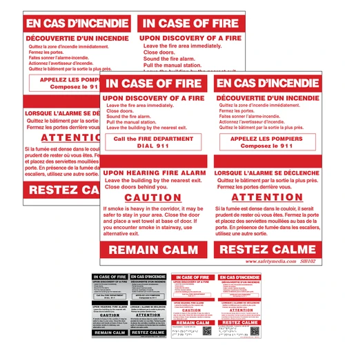 Bilingual In Case of Fire Single Stage No Elevator Extended Caution Signs