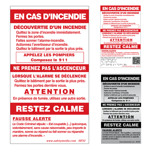 French In Case of Fire Single Stage Elevator false Alarm Signs