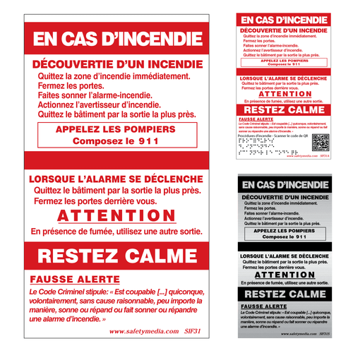 French In Case of Fire Single Stage No Elevator false Alarm Signs